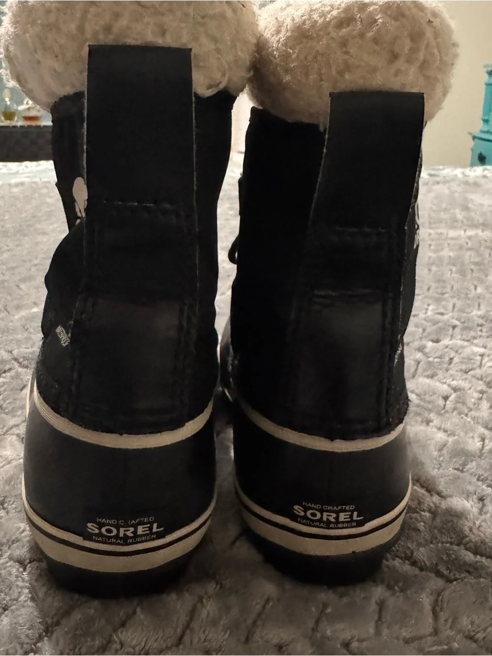 Sorel Kids Black Rain & Cream Faux-Fur Trim Boot